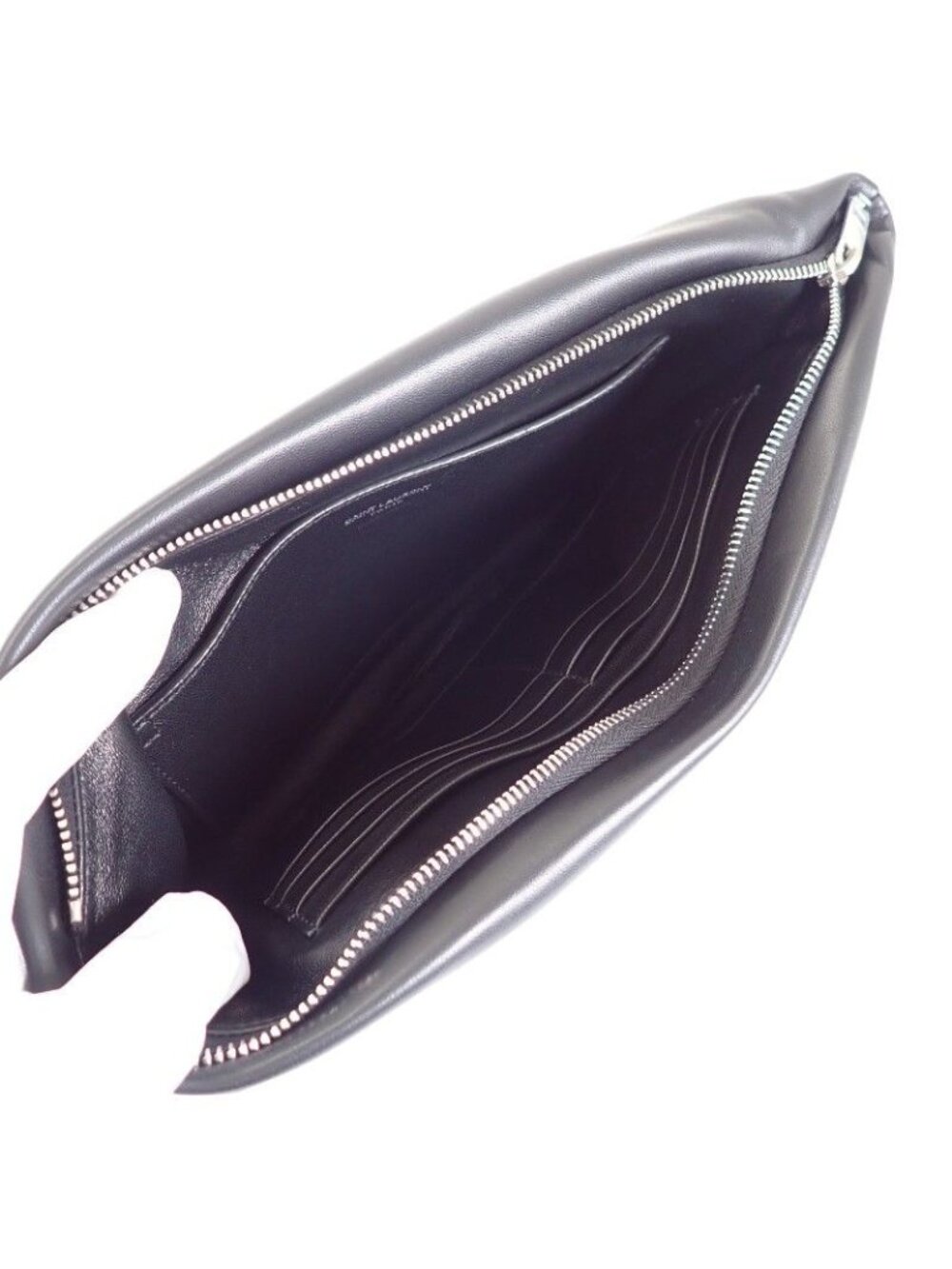 Saint Laurent Large Puffy Pouch Clutch Lambskin Black Silver - Picture 7 of 14